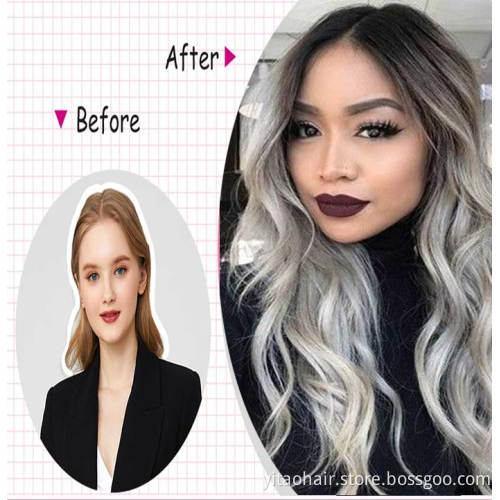 Wholesale Vigorous Ombre Silver Gray Wigs for Women Synthetic Long Wavy Wigs Natural Looking Wigs For Daily Party Wear